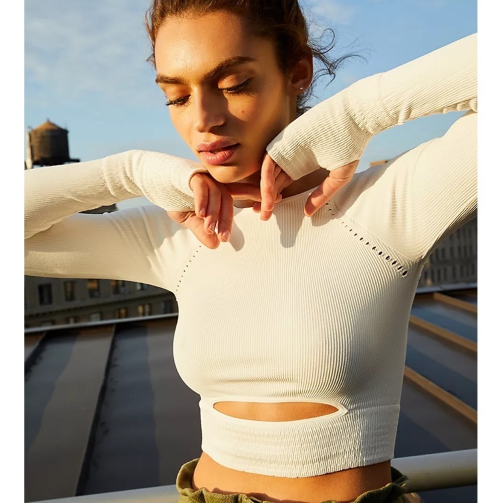 Free People Cream Long Sleeve Top